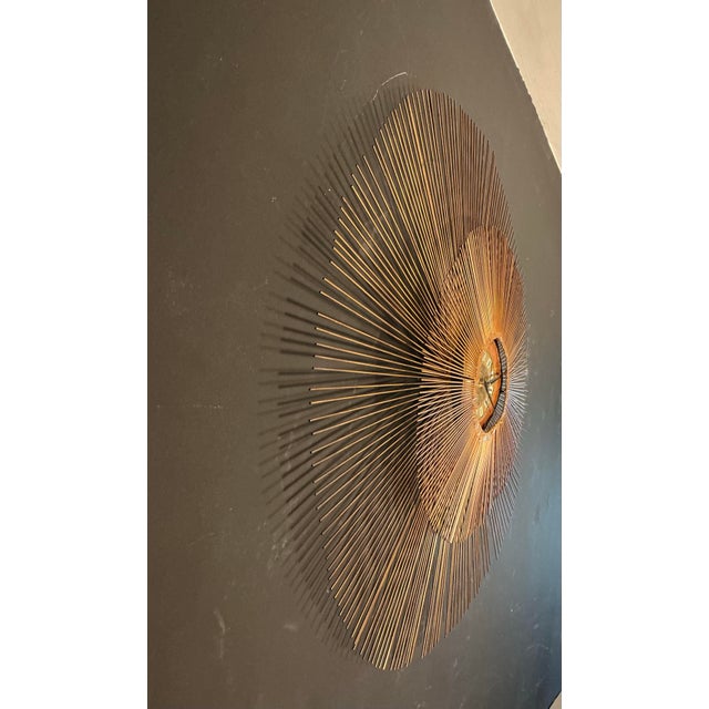 Mid-Century Modern Vintage Brutalist Sunburst Wall Clock Brass and Copper Mid Century Modern, C. 60s 70s For Sale - Image 3 of 12