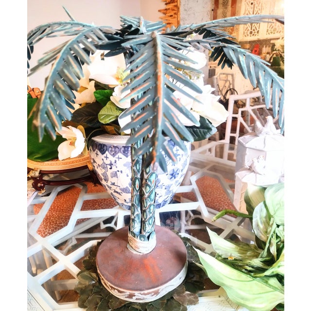 1980s Vintage Large Metal Tole Decorative Palm Tree Statue Figure Room Decor For Sale - Image 5 of 10