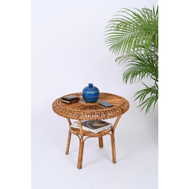 Wood Mid-Century Italian Round Coffee Table in Rattan and Bamboo, Italy, 1960s For Sale - Image 7 of 16