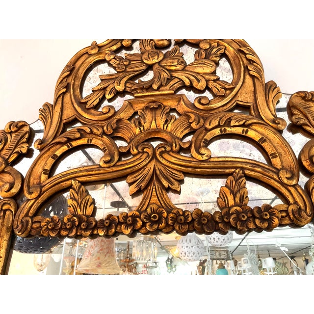 1900 - 1909 Vintage Hand Craved Italian Gilt Wood Mirror For Sale - Image 5 of 11