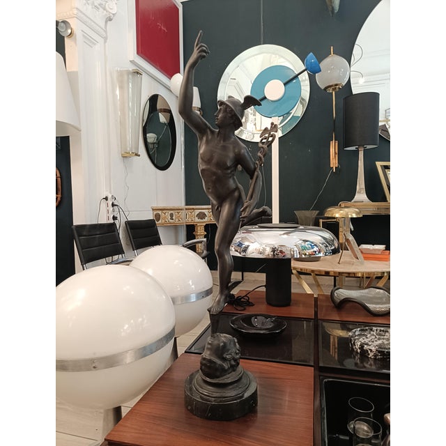 After Giambologna, Nude Mercury or Hermes,1950s, Bronze & Marble For Sale - Image 3 of 6