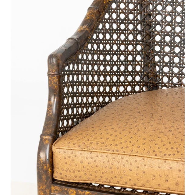Traditional Tortoiseshell Finish Faux Bamboo Caned Tub Chair For Sale - Image 3 of 11