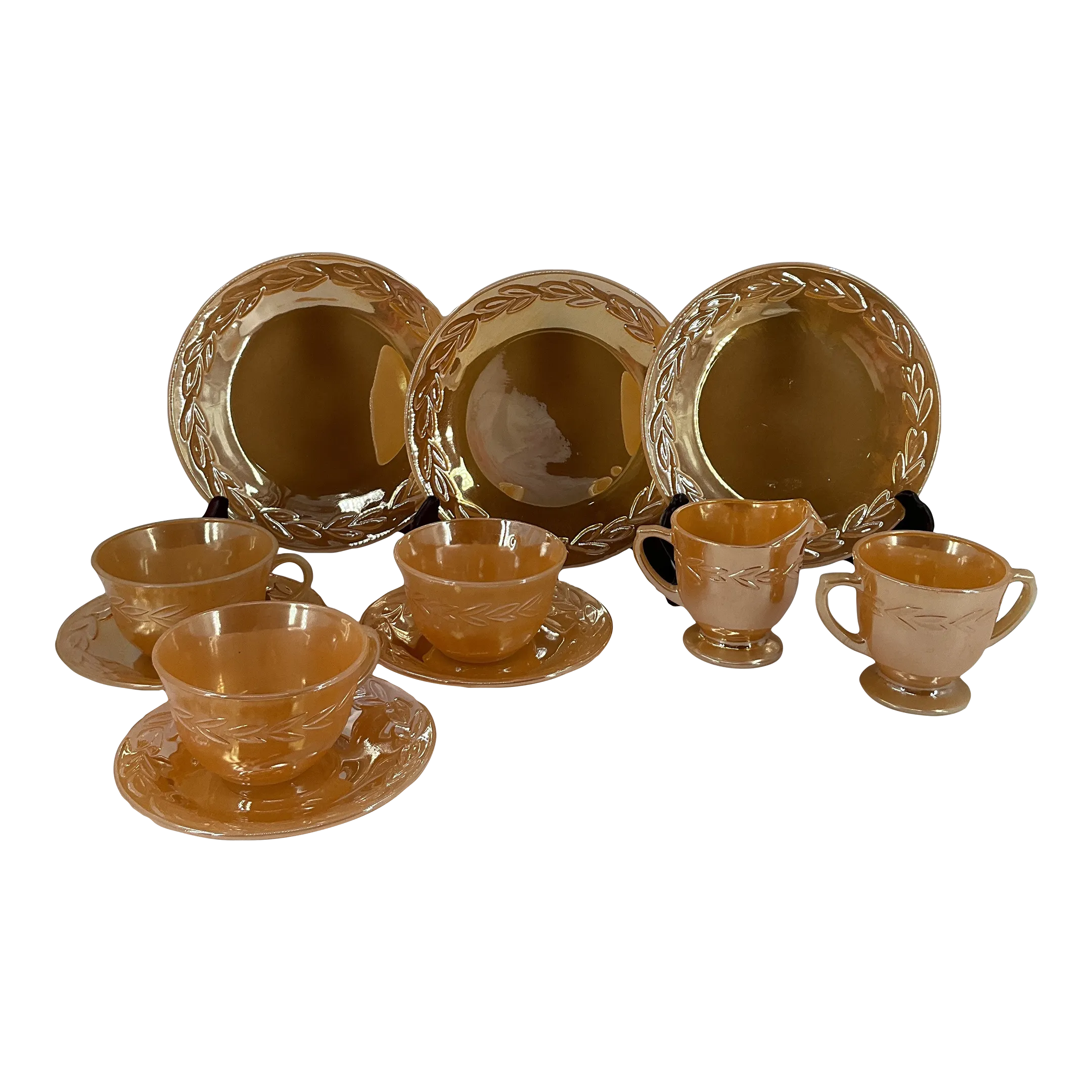 ANCHOR HOCKING Fire king 22k ソーサーボウルセット 1950s Fire-King Anchor Hocking Lurel Leaf Lustre Luncheon/Salad
