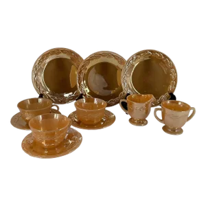 1950s Fire-King Anchor Hocking Lurel Leaf Lustre Luncheon/Salad Plate Cup & Saucer Set- 11 Pieces