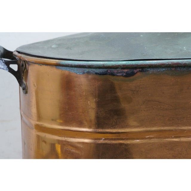 Antique Galvanized Copper Boiler Wash Tub Farmhouse Fireplace Coal Log Bin Lid 24" For Sale - Image 12 of 16