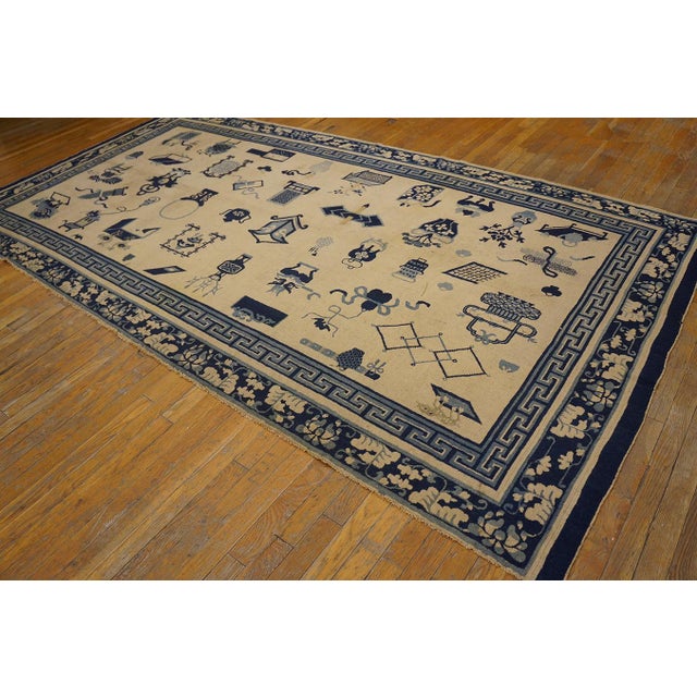 Mid 19th Century 1850s Beige Background Antique Chinese Ningxia Rug With 100 Antiques Pattern For Sale - Image 5 of 10