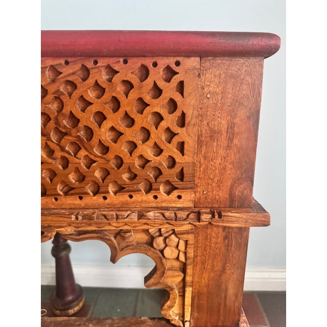 English Early 20th Century Primitive Moorish Hand Carved Wooden Latticework Side Table For Sale - Image 3 of 12