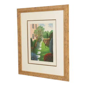 1990s Daniel Bonnec Woman in Garden Framed Print