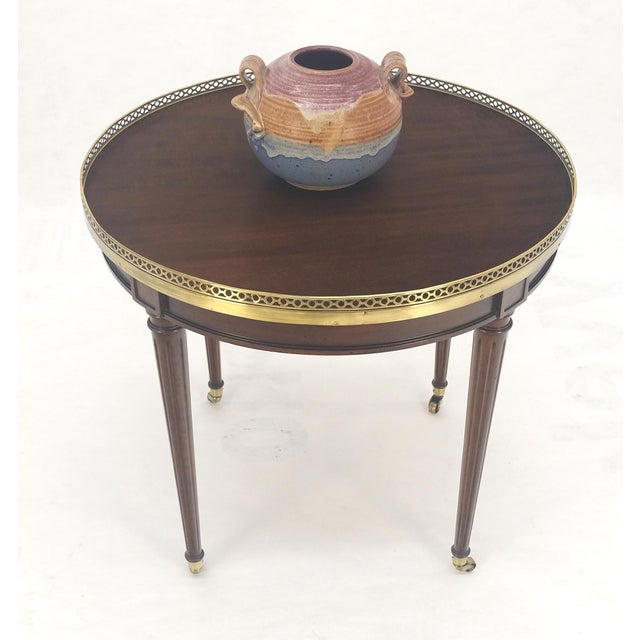 Widdicomb Round Brass Gallery Top Fluted Legs Lamp Side Table on Casters MINT For Sale - Image 11 of 13