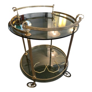 Round Brass and Smoked Glass Serving Trolley, 1970s For Sale