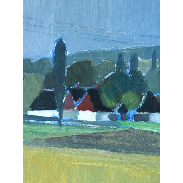 Sky Blue 1960 Mid-Century Modern 'Across the Countryside' Vintage Original Landscape Oil Painting, Framed For Sale - Image 8 of 10