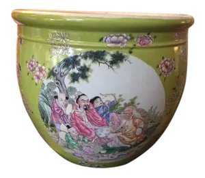 1900s Chinese Hand-Painted Fish Bowl/ Planter