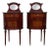 Late 19th Century Louis XVI Style Pair of Marquetry Nightstands with Bronze & Mirror Crest For Sale