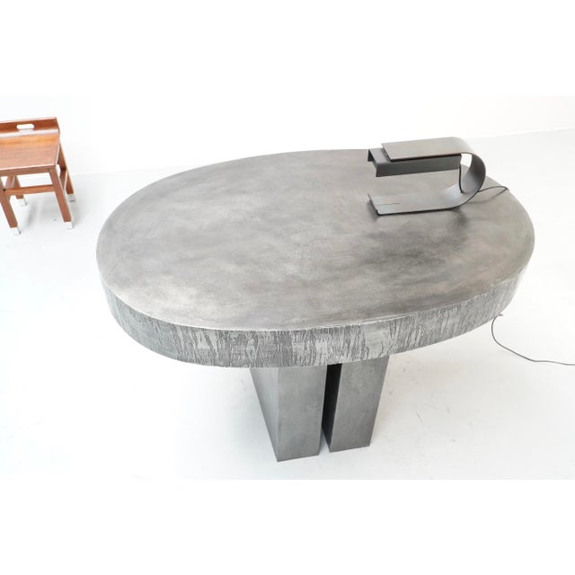 Gray Vintage Handmade Console Table in Etched Steel by Roger Bonduel, Belgium, 1960s For Sale - Image 8 of 11