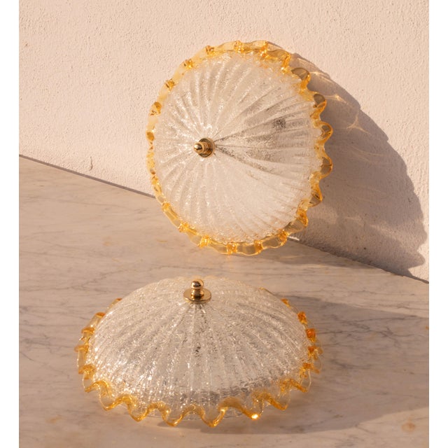 Yellow Set of 2 Italian Yellow Murano Glass Ceiling Fixture, Murano, 1970 For Sale - Image 8 of 12
