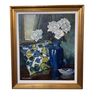 20th Century Oil on Board "White Roses" For Sale