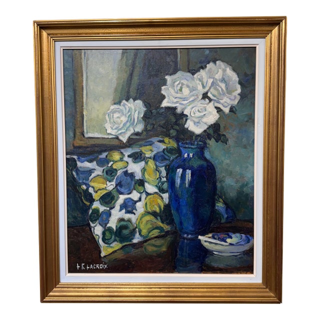 20th Century Oil on Board "White Roses" For Sale
