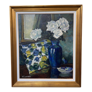 20th Century Oil on Board "White Roses"