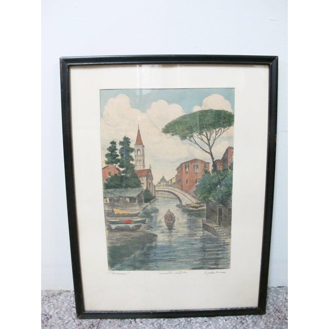 Bela Sziklay Canals of Venice Gondola Italy Framed Signed Color Etching Print #2 For Sale - Image 9 of 9