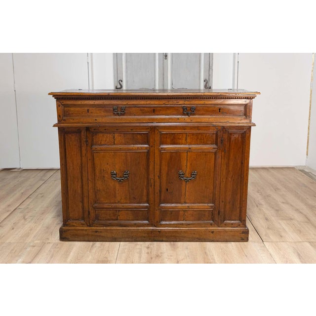 Wood Italian 17th Century Walnut Buffet with Drop Front, Hidden Drawers and Two Doors For Sale - Image 7 of 14