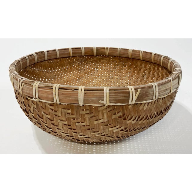 Mid 20th Century Vintage Woven Reed Winnowing Basket For Sale - Image 5 of 8