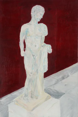 "Perfect Empire #11", Classical Roman Male Sculpture Figurative Study on Red by Francis Tanseco