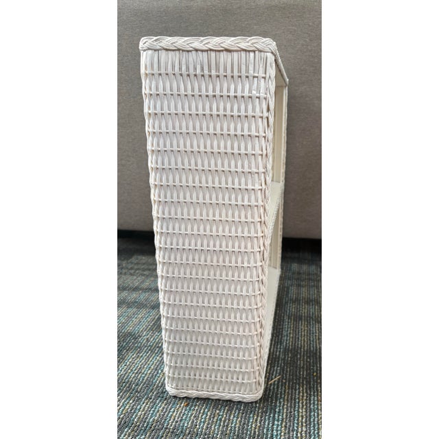 Late 20th Century Vintage White Wicker Rattan Style Wall Shelf With Braided Trim For Sale - Image 5 of 7
