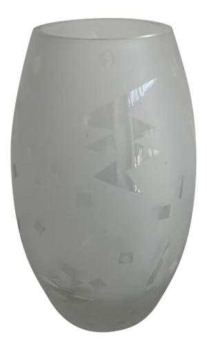 Etched Geometric Glass Vase Postmodern - Signed Gregory 1987