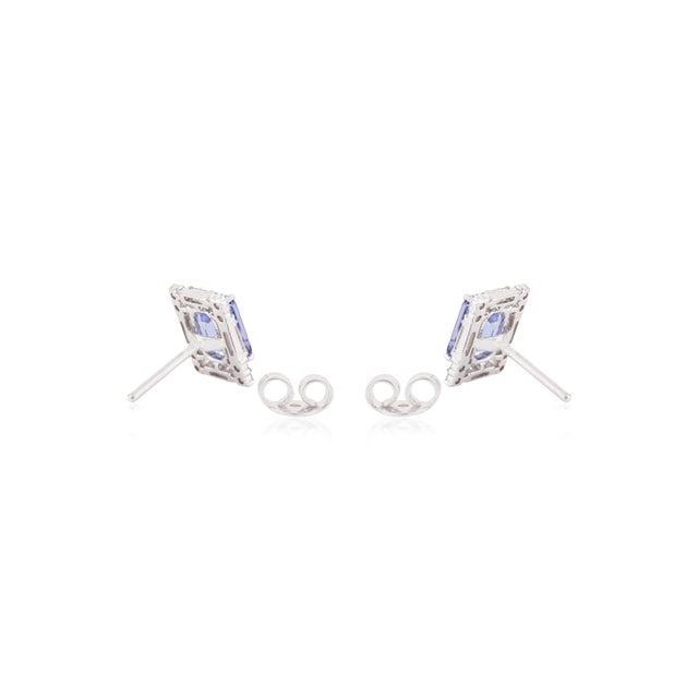 Metal 2.15ct Emerald Cut Tanzanite & Baguette Diamond Stud Earrings in 14k Gold- A Pair For Sale - Image 7 of 12
