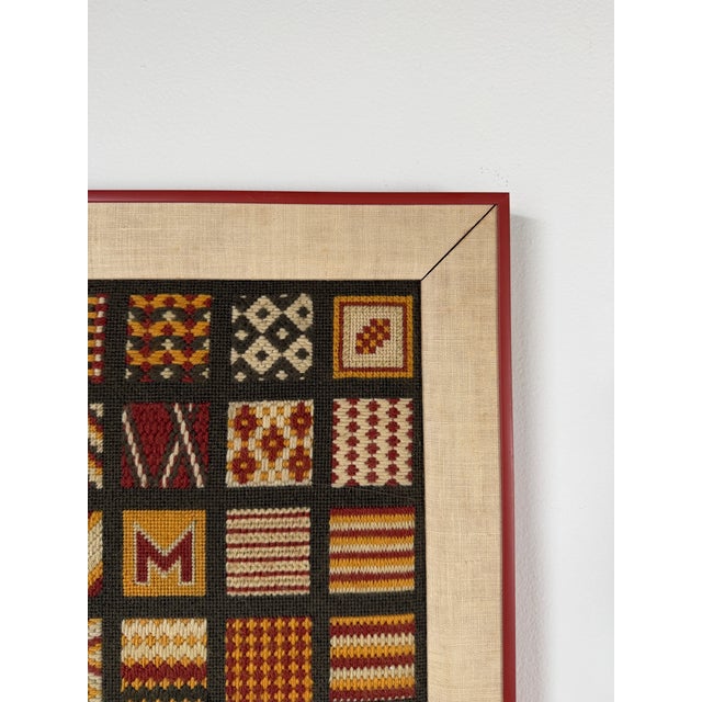 1970s Vintage Geometric Hand Embroidered Needlepoint Textile Wall Art, Framed For Sale In Miami - Image 6 of 12