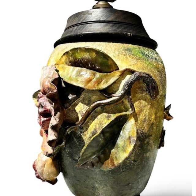 1880s French Barbotine Majolica Vase in the Form of a Lamp For Sale - Image 6 of 12