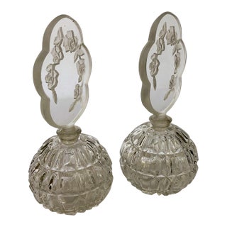 Pair Czech Perfume Flaçon Bottles Intaglio Stoppers For Sale