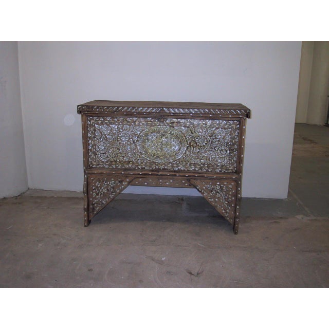 Mid 19th Century Antique Middle Eastern Mother of Pearl Inlay Dowry Trunk 19c. For Sale - Image 5 of 5