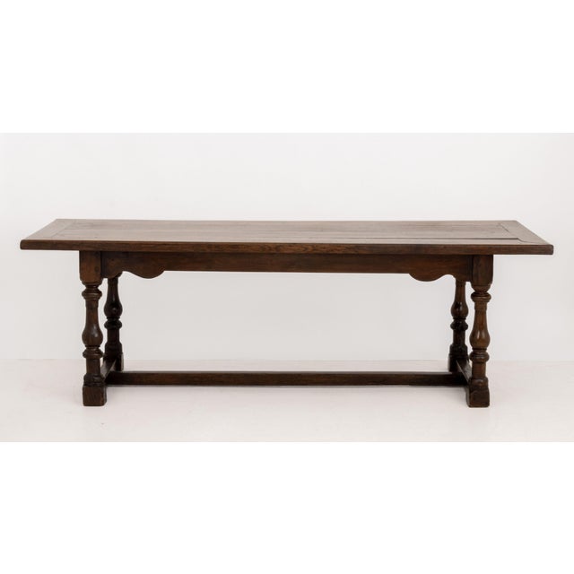 Charles I Style Oak Refectory Table, incorporating earlier and later elements, the apron with painted armorials and...