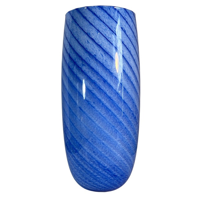 Murano Art GLass Blue Swirl Vase For Sale - Image 10 of 15