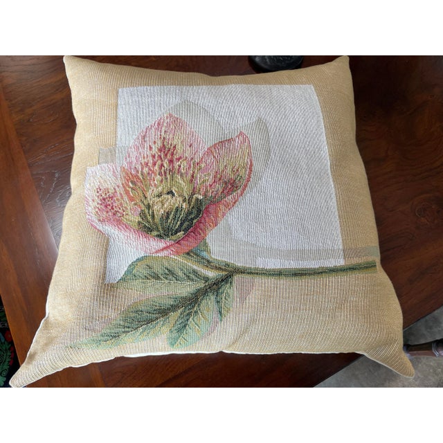 1990s Tapestry Pillow From Belgium With Beige Cotton Velvet Back For Sale - Image 4 of 5