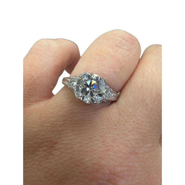Silver 1920s C.D. Peacock, Art Deco 2.87 CTTW Diamond Engagement Ring, Size 8.75 For Sale - Image 8 of 9