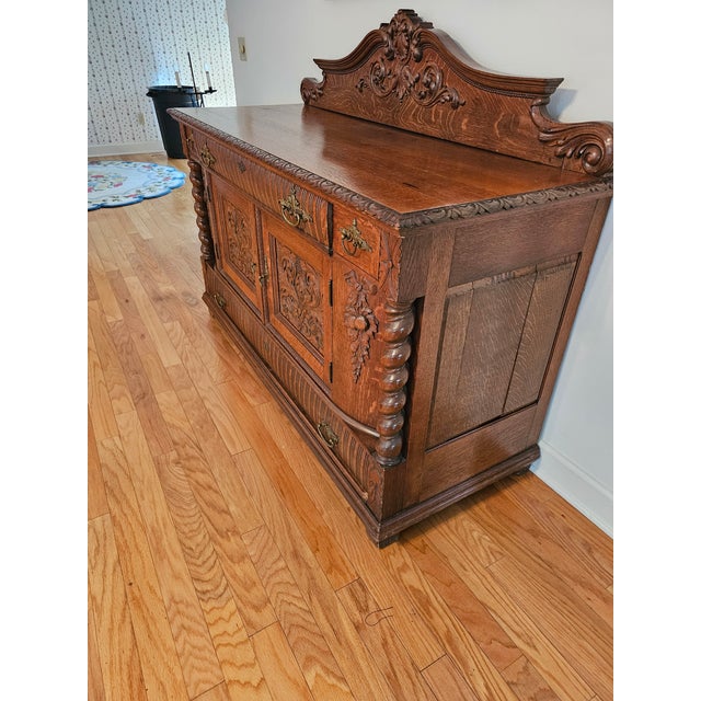 Late 19th Century Antique Oak Carved Sideboard With Fancy Backsplash