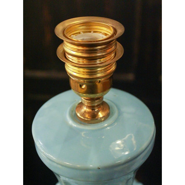 Ceramic Lamp in Light Blue with Leaves and Textures from Manises, 1970s For Sale - Image 7 of 8