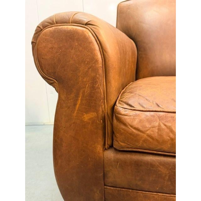 Animal Skin Mitchell Gold for Restoration Hardware Leather Club Chair Pair With Ottoman For Sale - Image 7 of 12