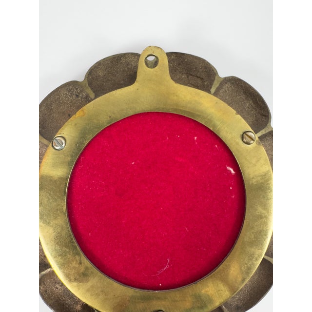 Vintage Brass Floral Hand Mirror With Red Glass Cabochons, Art Nouveau Style For Sale - Image 12 of 13