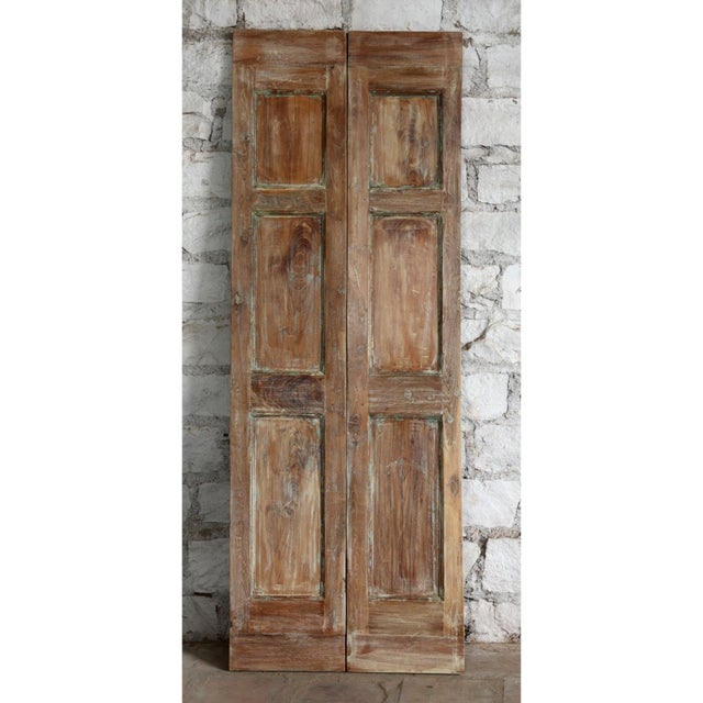 Antique Carved Wood French Doors – Rustic Modern Double Doors 80x29 For Sale - Image 4 of 5