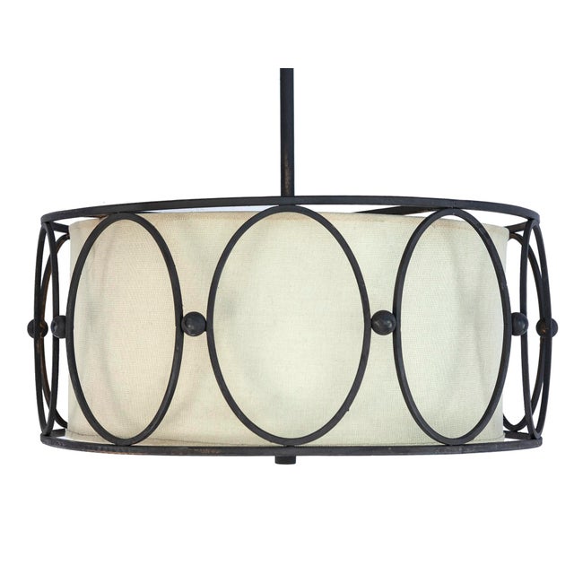 Late 20th Century Late 20th Century Iron Pendant Fixture /Linen Interior Shade For Sale - Image 5 of 5