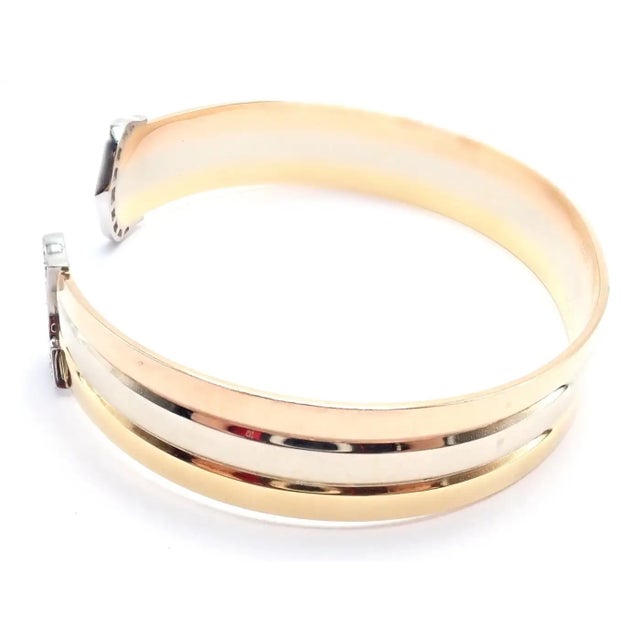 Metal 1980s Cartier Tri-Color Gold Diamond Double C Cuff Bangle Bracelet For Sale - Image 7 of 12