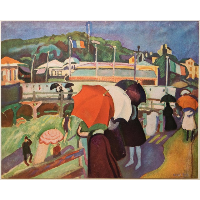 An excellent First Edition period vintage offset lithograph, print, of painting "Promenade At Honfleur" (1906) by Raoul...