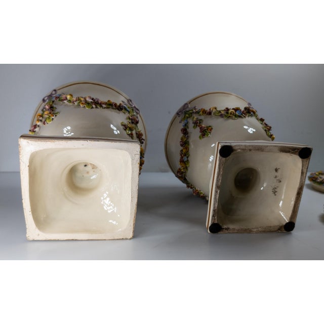 Mid-Century Pair of Italian Capodimonte or Nove Style Floral Covered Urns For Sale - Image 13 of 16