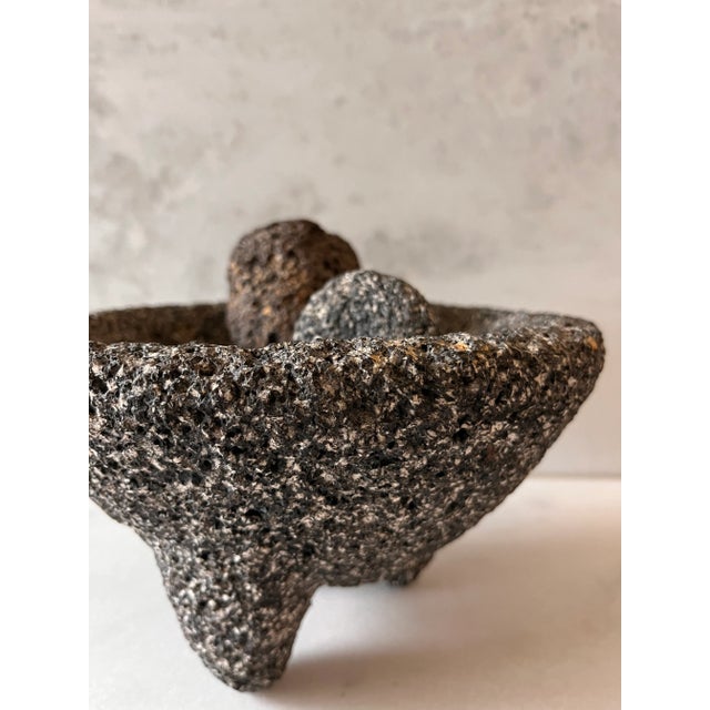 Large Carved Basalt Stone Mortar and Pestle For Sale - Image 4 of 7