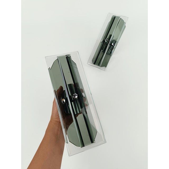 Italian Smoked and Green Nilo Glass Sconces in the style of Veca, 1960s, Set of 2 For Sale - Image 14 of 17