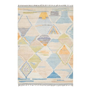 Abstract Geometric Moroccan Style Hand-Knotted Wool Rug – Pastel & Earth Tones For Sale