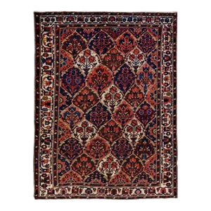 Vintage Handmade Persian Red Geometric Wool Rug 4'11" X 6'5"